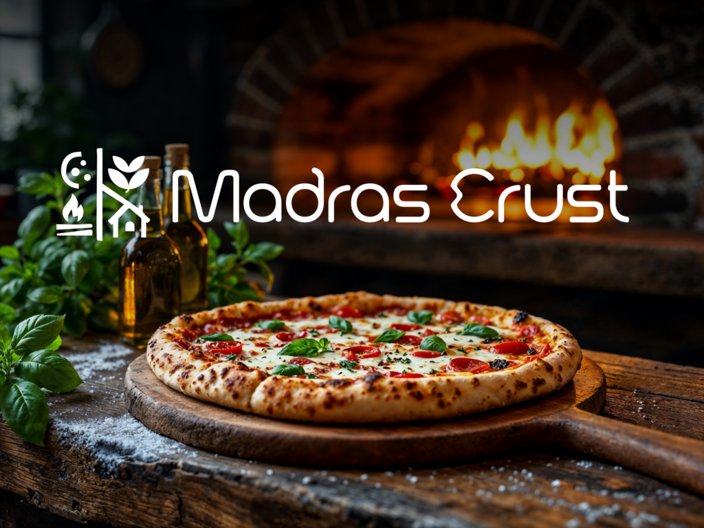 Branding mockup of a premium pizzeria brand - Madras Crust