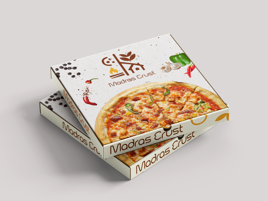 Madras Crust Packaging Box for pizza brand - Scribbled Space