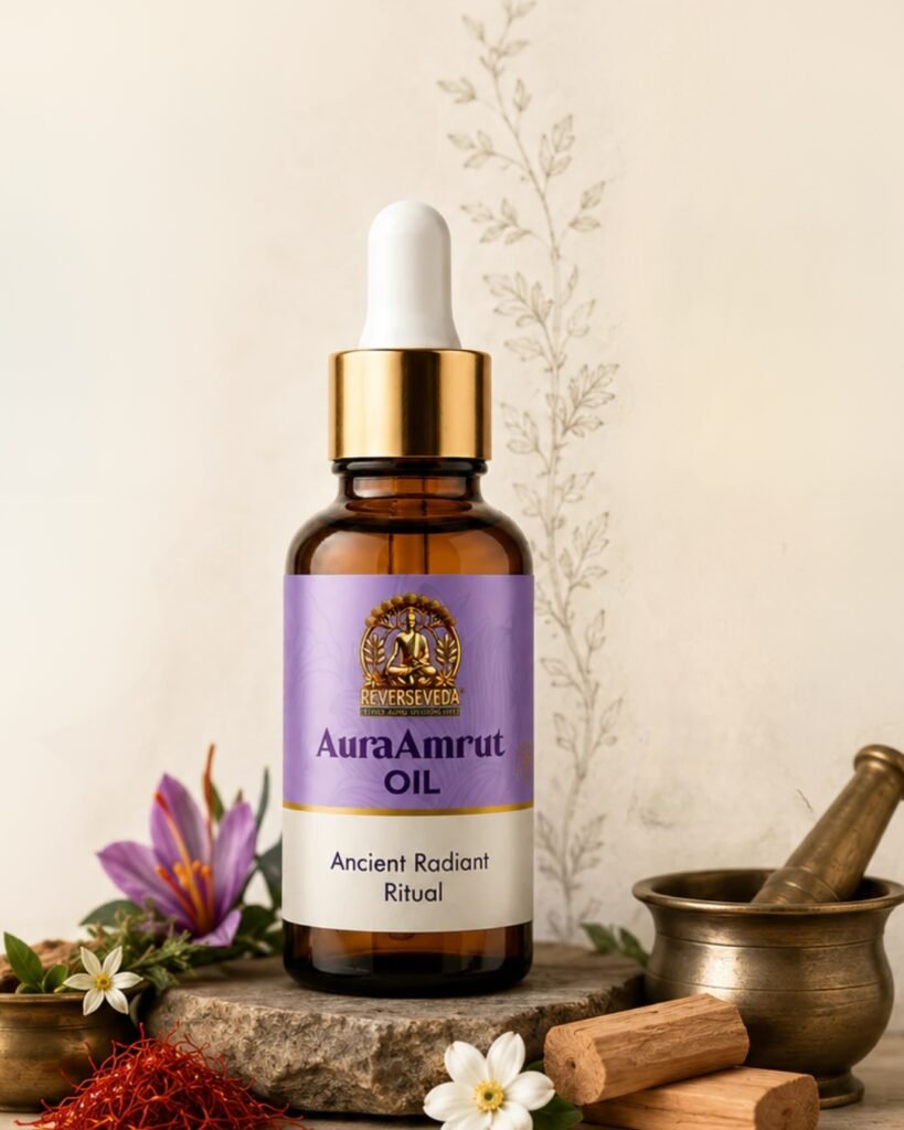 Reverse Veda Aura Amrut Oil Label Packaging